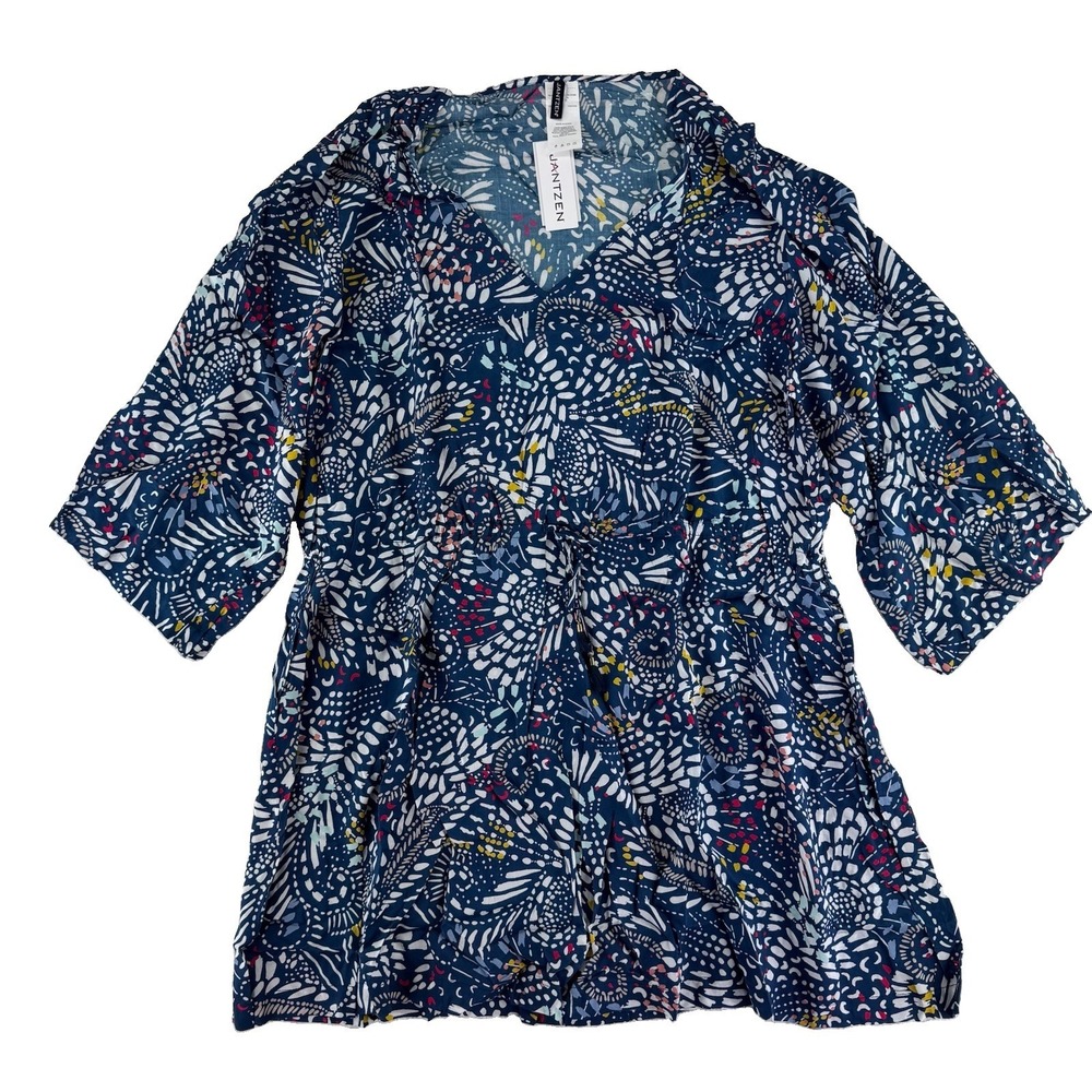 Jantzen Woven Tie Waist Cover Up Tunic Dress Size XL Paisley Puzzle Print